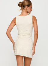 Faithfully Embroidered Mini Dress Beige