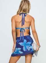 Bet A Dime Cowl Neck Halter Mini Dress Blue