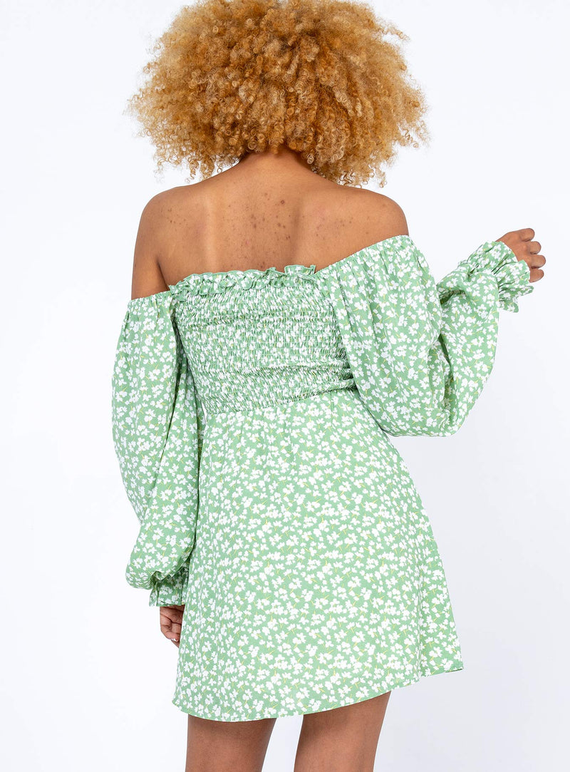 Love Birds Long Sleeve Mini Dress Green