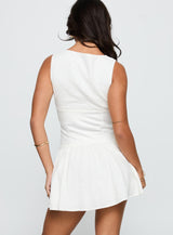 Alissea Keyhole Linen Blend Mini Dress White