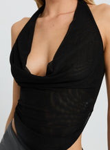 Star Realms Plunge Neck Backless Top Black