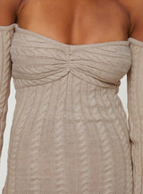 Bayard Off The Shoulder Knit Mini Dress Beige