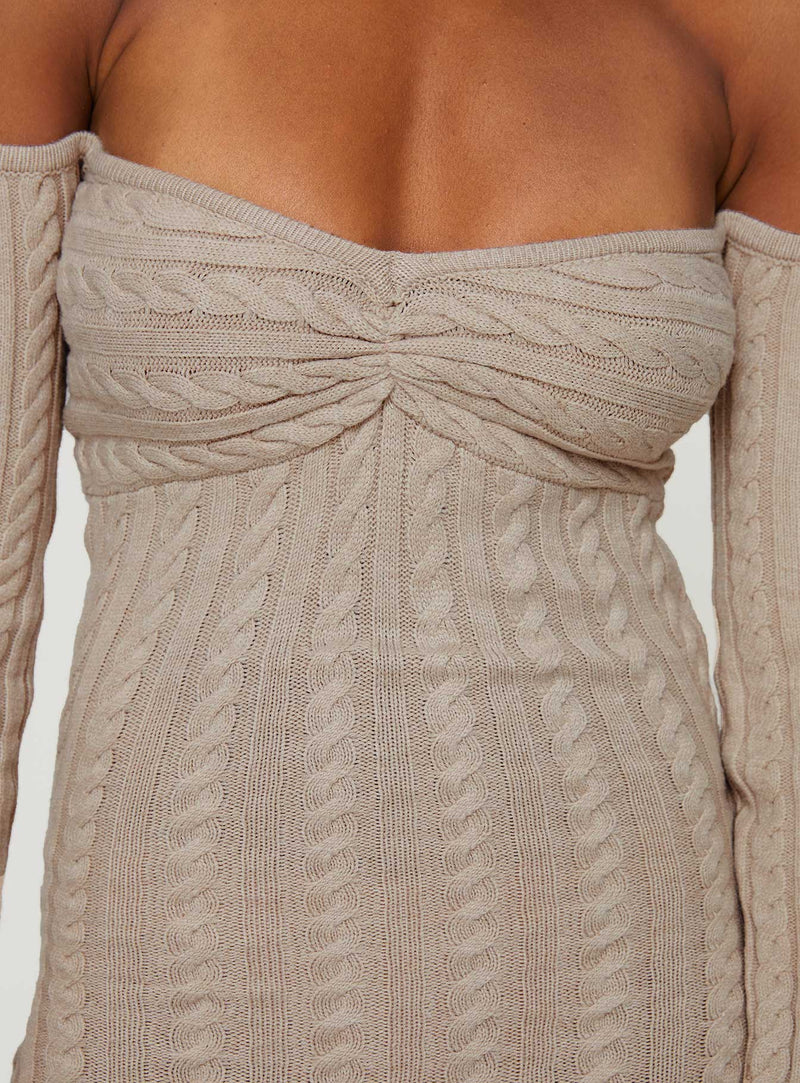 Bayard Off The Shoulder Knit Mini Dress Beige