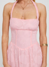 Fransiska Burnout Halter Maxi Dress Pink