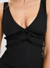 New Moon Frill Mini Dress Black