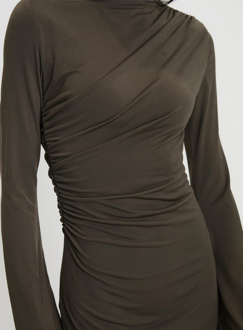 Arte Deco Long Sleeve Mini Dress Mocha