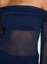 Virtues Long Sleeve Sheer Mini Dress Navy
