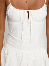 Peonies Embroidered Mini Dress White