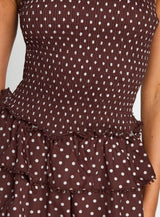 Sunkiss Frill Mini Dress Brown Polka