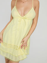 Cherubs Lace Babydoll Mini Dress Yellow