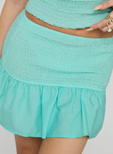 Rosamarie Shirred Mini Skirt Aqua