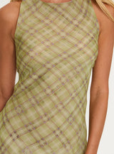 Buffie Shoulder Mini Dress Green Check