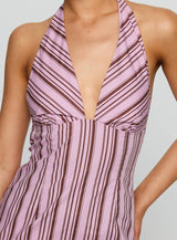 Avrie Halter Maxi Dress Pink / Brown Stripe
