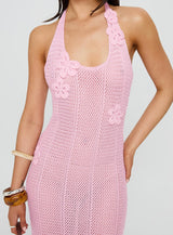 Nalanie Halter Crochet Maxi Dress Pink