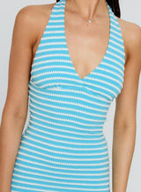 Sooner Or Later Halter Mini Dress Blue Stripe