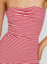 Immy Strapless Rib Mini Dress Red Stripe