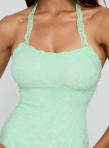 Front Page Halter Lace Mini Dress Aqua