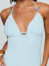 Selkie Beaded Mini Dress Blue