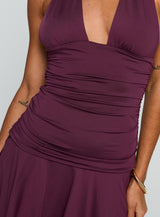 Intrigue Halter Mini Dress Plum