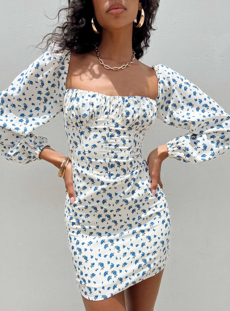 Vilma Long Sleeve Dress White Floral