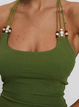 Roller Coaster Bead Detail Top Green