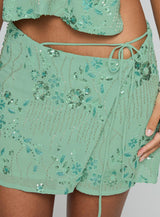 What A Coincidence Beaded Mini Skirt Teal