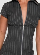 Wynona Mini Dress White / Grey Pinstripe