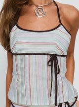 Taylar Tie Bust Top Green Stripe