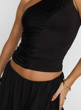 Facades One Shoulder Ruched Set Black