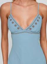 Fleuretta Embroidered Midi Dress Blue / Brown