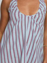 Daydreams Linen Blend Halter Mini Dress Blue / Maroon Stripe