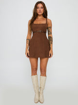 Way Back In Faux Suede Mini Dress Brown