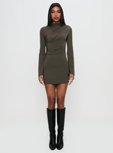 Arte Deco Long Sleeve Mini Dress Mocha