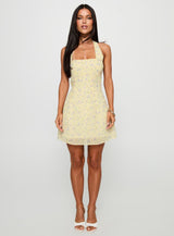 Rosamie Halter Mini Dress Cream / Floral