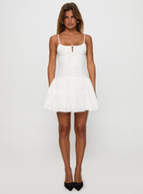 Peonies Embroidered Mini Dress White