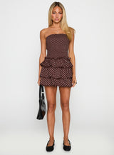 Sunkiss Frill Mini Dress Brown Polka