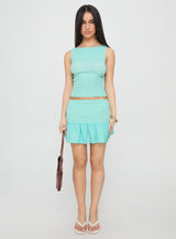 Rosamarie Shirred Mini Skirt Aqua