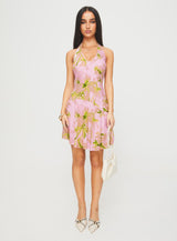 Alcedo Halter Mini Dress Pink / Green