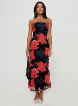Celik Strapless Maxi Dress Black / Floral