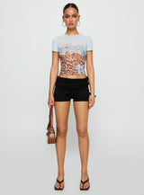 Pop Quiz Mesh Top Blue / Leopard