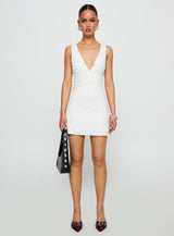 Frederica Plunge Mini Dress White