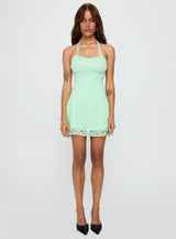 Front Page Halter Lace Mini Dress Aqua