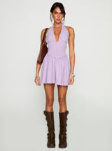 Attracted Halter Mini Dress Purple Stripe