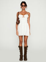 Wish Me Luck Shirred Mini Dress White