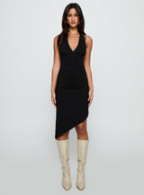Whimsy Asymmetrical Midi Dress Black