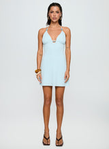Selkie Beaded Mini Dress Blue