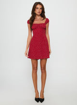 Tricia Cap Sleeve Mini Dress Red Floral