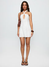 Since Way Back Halter Mini Dress White