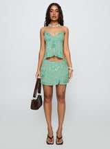 What A Coincidence Beaded Mini Skirt Teal