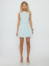 Alonah Shirred Mini Dress Blue Floral